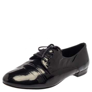 Pre Owned Miu Miu Black Patent Leather Flat Lace Up Derby Size 35.5