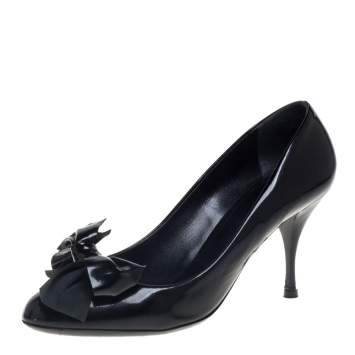 Pre Owned Miu Miu Black Patent Leather Bow Pumps Size 38