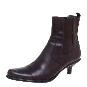 Pre Owned Miu Miu Brown Leather Slip On Ankle Boots Size 39.5