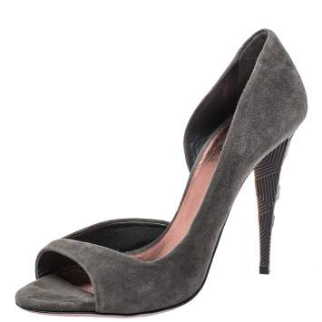 Pre Owned Miu Miu Grey Suede Peep Toe Pumps Size 39.5