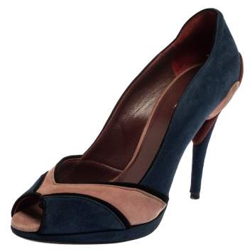 Pre Owned Miu Miu Colorblock Suede Peep Toe Pumps Size 39