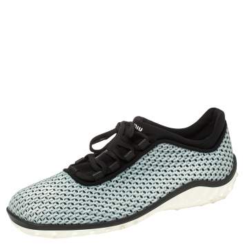 Pre Owned Miu Miu Blue Mesh And Fabric Low Top Sneakers Size 39.5