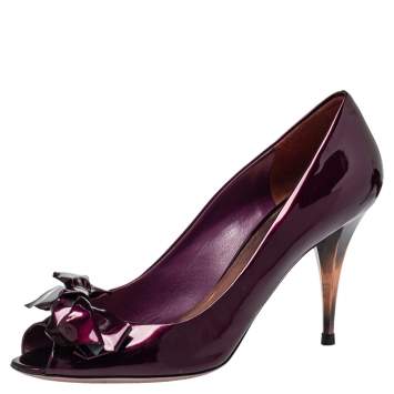 Pre Owned Miu Miu Burgundy Patent Leather Peep Toe Pumps Size 40