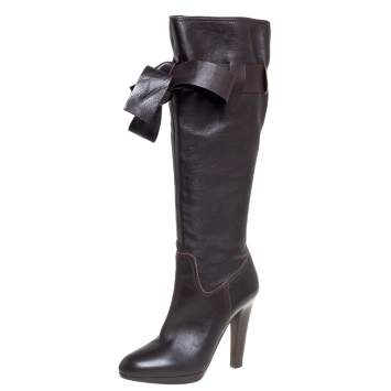 Pre Owned Miu Miu Brown Leather Knee High Boots Size 37.5
