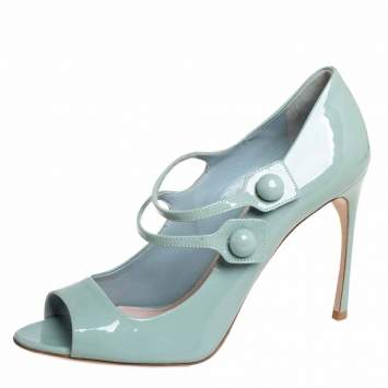 Pre Owned Miu Miu Pale Green Patent Leather Mary Jane Pumps Size 39