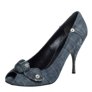 Pre Owned Miu Miu Blue Denim Peep-toe Pumps Size 41