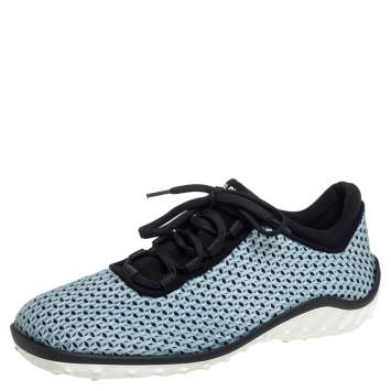 Pre Owned Miu Miu Blue/Black Mesh And Fabric Low Top Sneakers Size 38.5