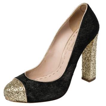 Pre Owned Miu Miu Gold/Black Glitter And Calf Hair Pumps Size 39