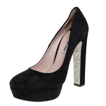 Miu Miu Black Suede Platform Pumps Size 38.5