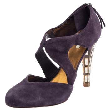 Pre Owned Miu Miu Purple Suede Cut Out Embellished Heel Round Toe Pumps Size 39.5
