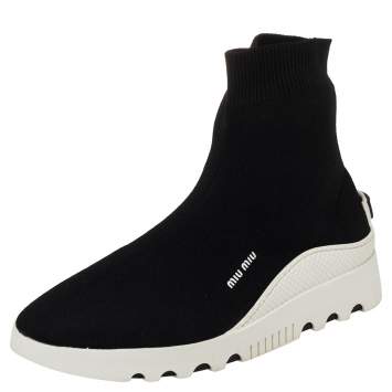 مملوكة مسبقًا Miu Miu Black Knit Fabric Sock Sneakers Size 38.5