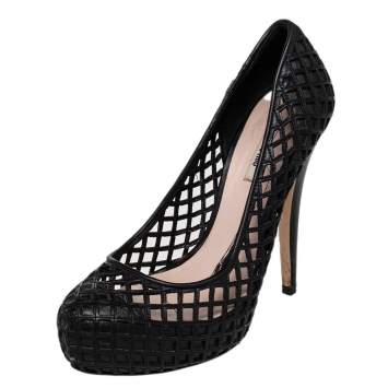 Pre Owned Miu Miu Black Laser Cut Leather Platform Pumps Size 35