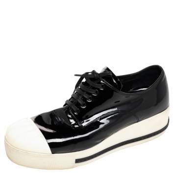 Pre Owned Miu Miu Black/White Patent Leather Cap Toe Sneakers Size 39.5