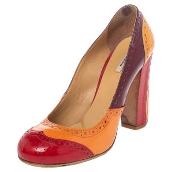 Pre Owned Miu Miu Multicolor Patent Leather Brogue Pumps Size 38
