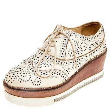 Pre Owned Miu Miu Beige Brogue Leather Oxford Platform Sneakers Size 39