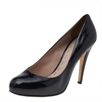 Pre Owned Miu Miu Black Patent Leather Round Toe Pumps Size 40