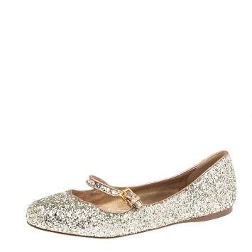 Pre Owned Miu Miu Silver Glitter  Ballet Flats Size 39
