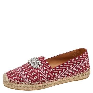 Pre Owned Miu Miu Multicolor Canvas Crystal Embellished Espadrille Flats Size 39