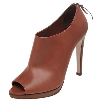 Pre Owned Miu Miu Tan Leather Peep Toe Platform Booties Size 40