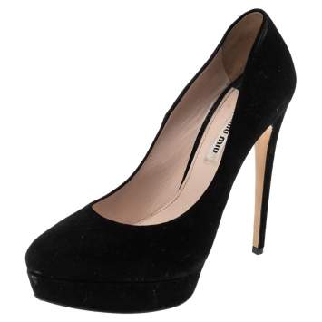 Pre Owned Miu Miu Black Suede  Platform Pumps Size 39.5