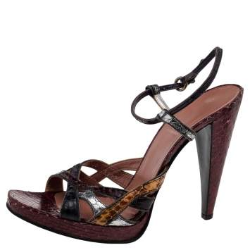 Pre Owned Miu Miu Multicolor Snakeskin Ankle Strap Sandals Size 39.5
