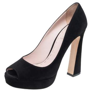 Pre Owned Miu Miu Black Suede Peep Toe Platform Pumps Size 40