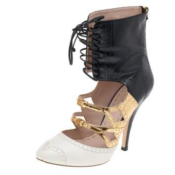 Pre Owned Miu Miu Multicolor Patent And Leather Cut Out Ankle Wrap Booties Size 38