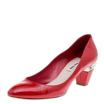 Pre Owned Miu Miu Red Patent Leather Kitten Heel Pumps Size 38