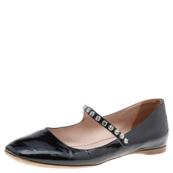 Pre Owned Miu Miu Black Patent Leather Mary Jane Ballet Flats Size 38.5
