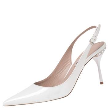 Pre Owned Miu Miu White Patent Leather Slingback Sandals Size 37