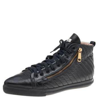 Pre Owned Miu Miu Black Quilted Leather Pointed Toe Zip High Top Sneakers Size 39.5