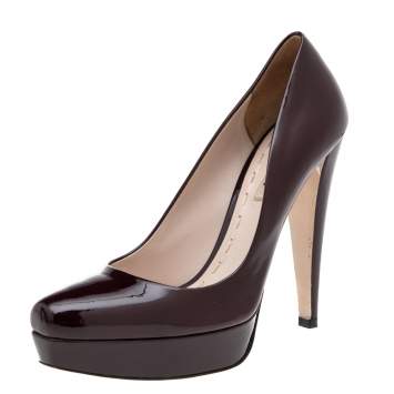 Pre Owned Miu Miu Burgundy Patent Leather Platform Pumps Size 37