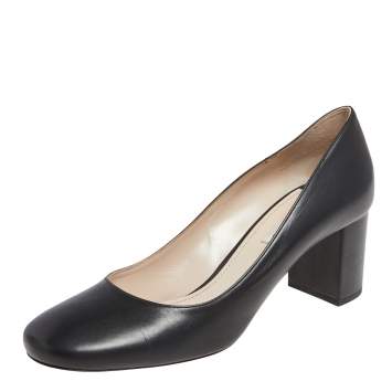 Pre Owned Miu Miu Black Leather Block Heel Pumps Size 40