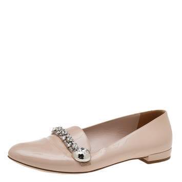 Pre Owned Miu Miu Beige Patent Leather Crystal Embellished Smoking Slippers Size 40