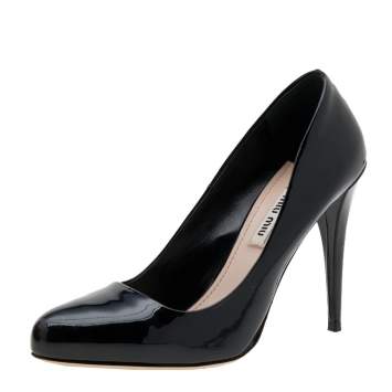Pre Owned Miu Miu Black Patent Leather Round Toe Pumps Size 36