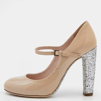 Pre Owned Miu Miu Beige Patent Leather Mary Jane Pumps Size 36