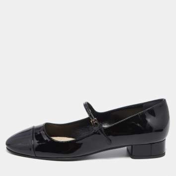 Pre Owned  Miu Miu Black Patent Leather Cap Tor Mary Jane Ballet Flats Size 36