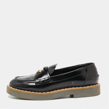 Pre Owned Miu Miu Black Leather Slip On Loafers  Size 36