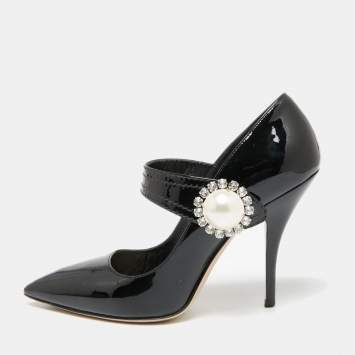 Pre Owned Miu Miu Black Patent Leather Mary Jane Pumps Size 36.5