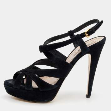 Pre Owned Miu Miu Black Suede Caged Slingback Platform Sandals Size 38.5