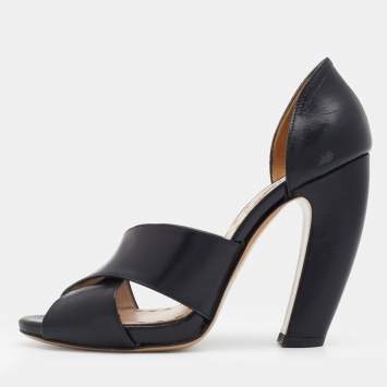 Pre Owned Miu Miu Black Leather Criss Cross Sandals Size 37