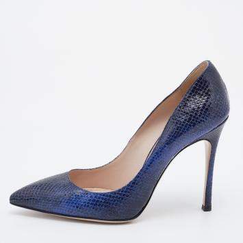 Pre Owned Miu Miu Midnight Blue Snakeskin Embossed Leather Pumps Size 39
