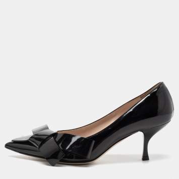Pre Owned Miu Miu Black Patent Leather Bow Pointed Toe Pumps Size 35.5