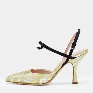 Pre Owned Miu Miu Multicolor Brocade Fabric Bow Slingback Pumps Size 37