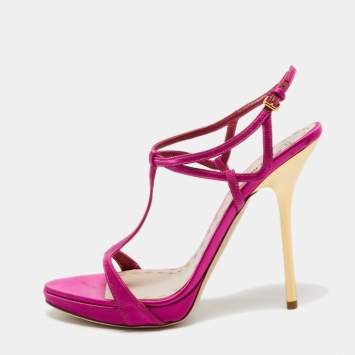 Pre Owned Miu Miu Pink Satin Ankle Strap Sandals Size 39