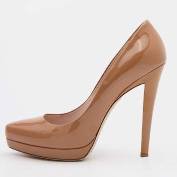 Pre Owned Miu Miu Beige Patent Leather Pointed Toe Pumps Size 39.5