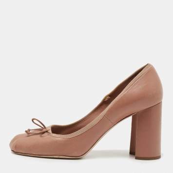 Pre Owned Miu Miu Beige Leather Loafer Pumps Size 38.5