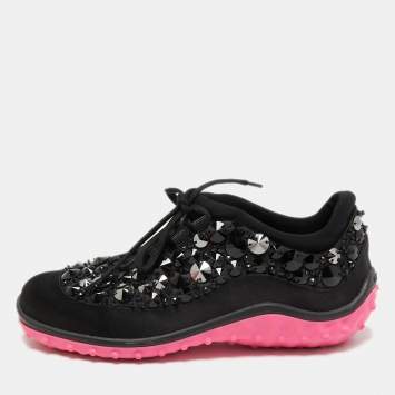 Pre Owned Miu Miu Black Satin Astro Sneakers Size 36