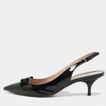 Pre Owned Miu Miu Black Patent Leather Bow Pointed Toe Slingback Pumps Size 40 