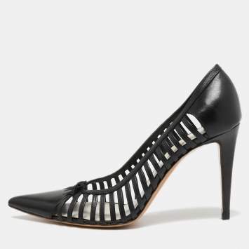 Pre Owned Miu Miu Black Leather Caged Pumps Size 37.5